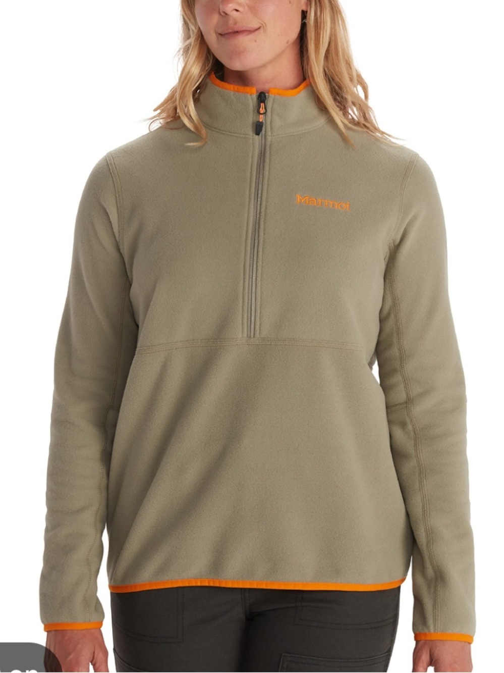 Marmot Olive Fleece Pullover with Orange Trim